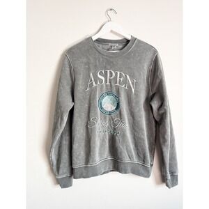 Better Together Aspen Colorado Skiing Team Sweatshirt Gray Mineral Wash Small